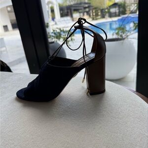 Aquazzura Black and Brown Block Heel Sandals